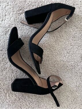 Target Black Suede Block Heel Sandals with Ankle Strap